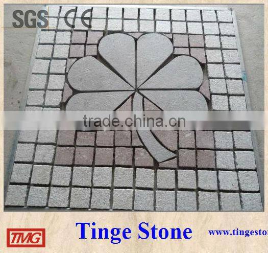 Flower design paving stone red granite cube for plaza