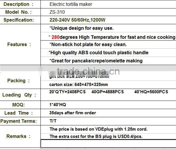 ZS-310 Compact Tortilla Maker/Price Tortilla Maker/Tortilla Machine Maker