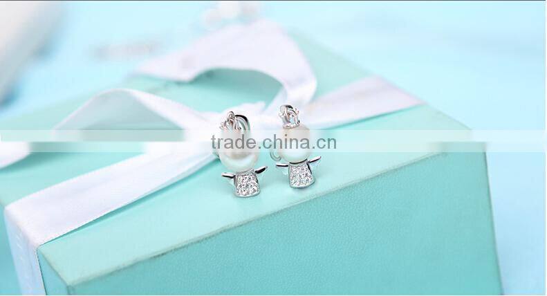 Big size pearl wing earring, 925 sterling silver wing earring