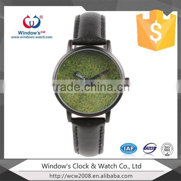 2016 trending fashion stainless steel quartz single hand genuine leather strap watches