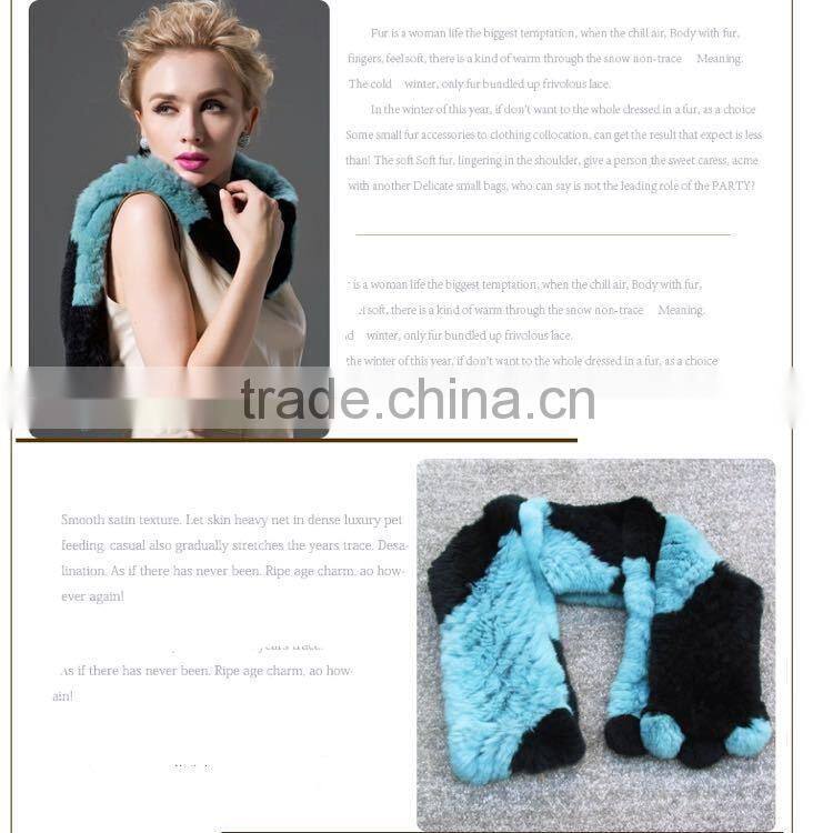 New Arrival Real Ladies Mixed Color Knitted Rex Rabbit Fur Scarf for Fashionable Girls'
