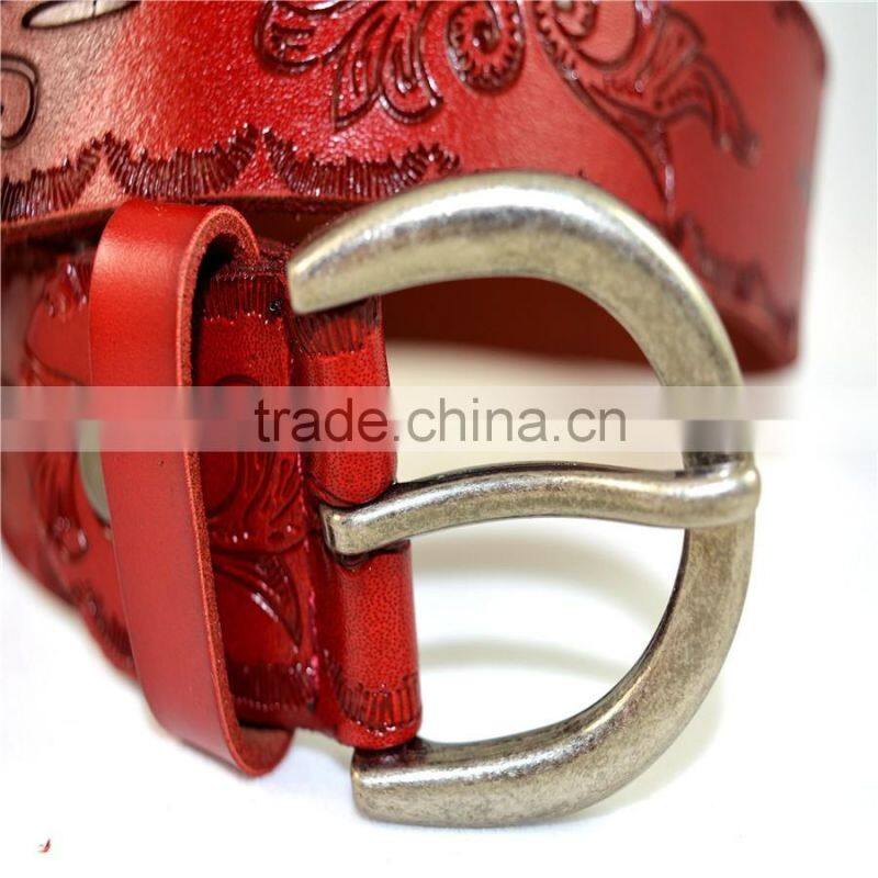 hot sell high quality genuine cowhide leather with pattern design lady belts manufacturers