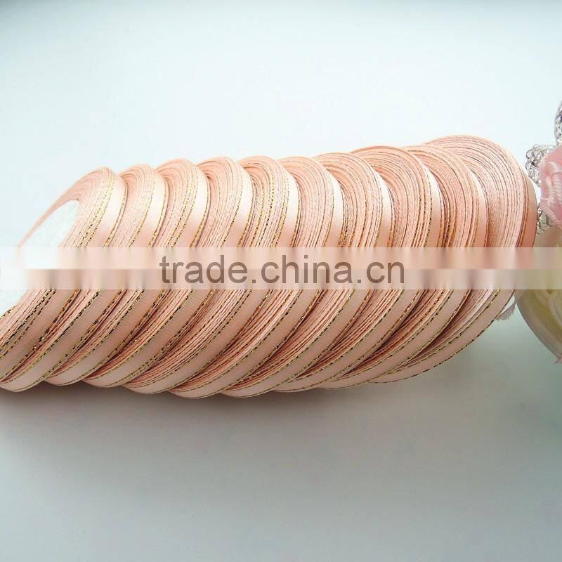 Wholesale Gold & Silver Metallic Edges Polyester Satin Ribbon Roll