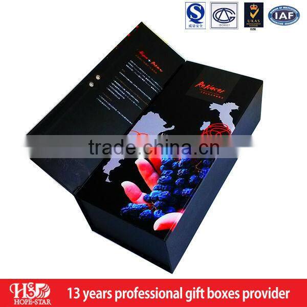Wholesale Fashion paper packaging Wine box/ flip top paper wine box with magnetic catch