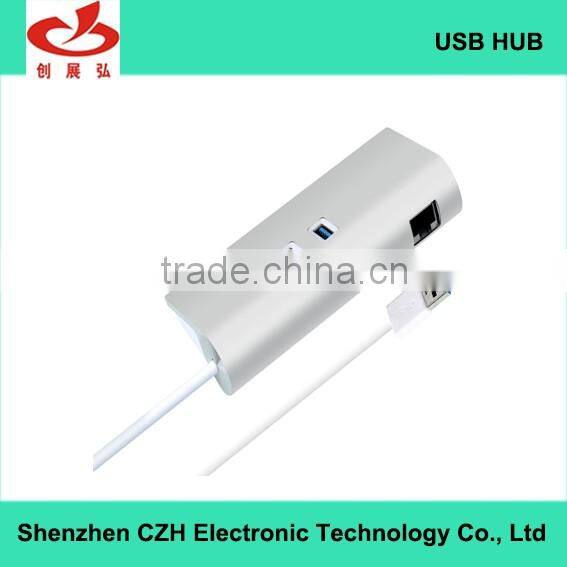 Auminum alloy 5 Gbps high speed usb 3.0 3 por hub with 1 RJ 45 Gigabit Ethernet Lan Adapter