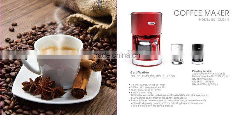 2016 new products Dot design coffee maker 1000 watts 10-12 cups coffee filter