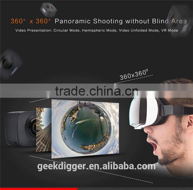 Digital Camera 360 Degree with dual lens 220 Degree Fisheye with HD 960P/30fps AMK200S 8.0MP WiFi Action Camera