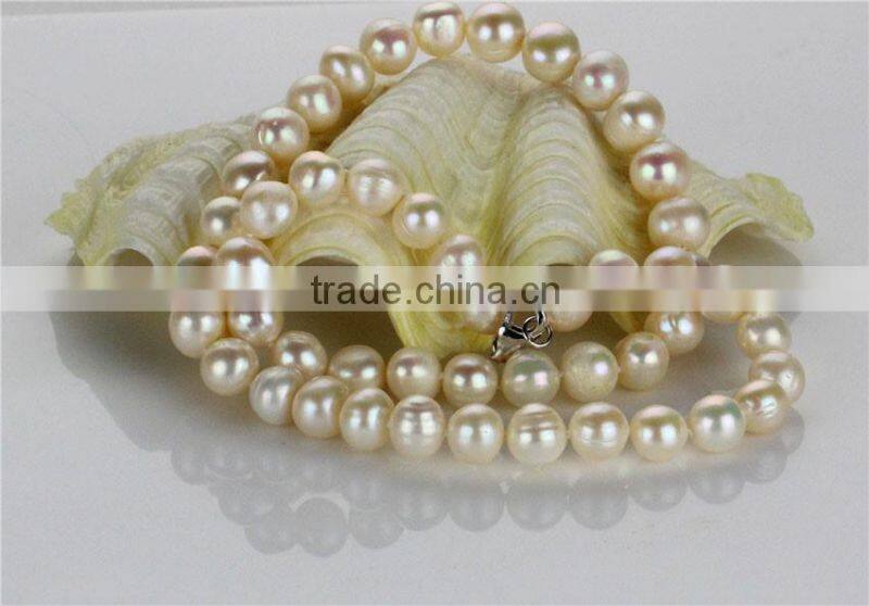 9mm A off round natural simple traditional pearl set designs, real pearl set prices