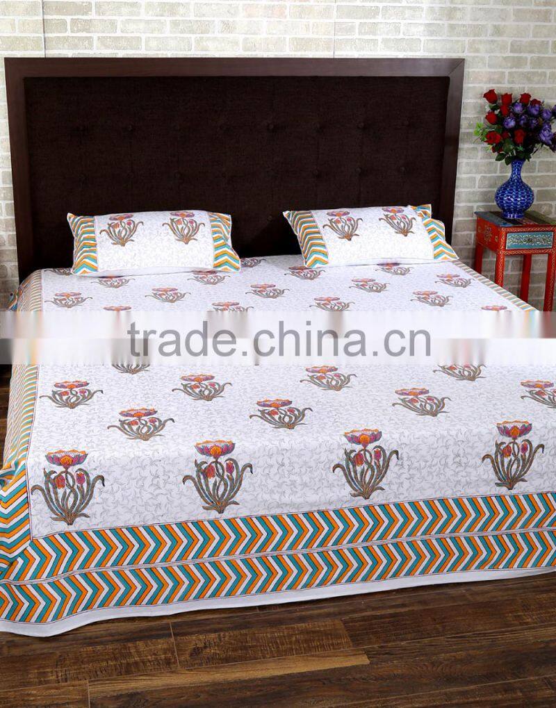 Indian Hand Block Printed Bed Sheet Wholesale Home Textile Cotton Fabric Bedsheet