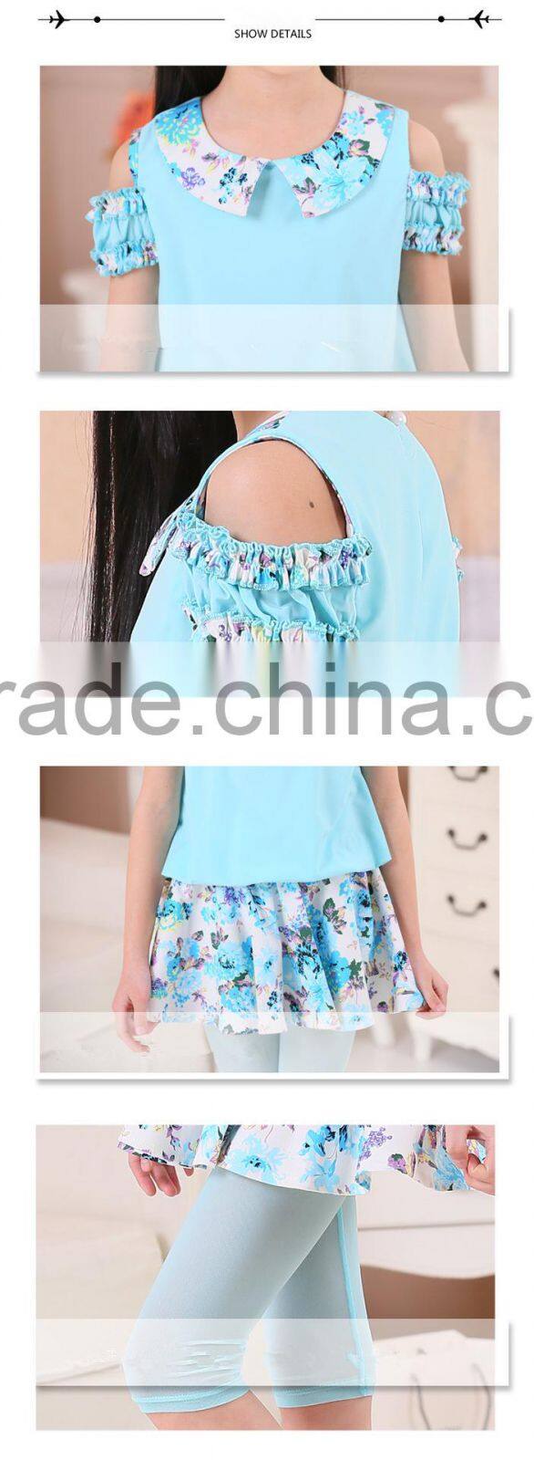 Girls new sets cotton flowers printed dress sets short sleeve sets