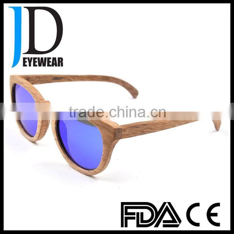 2016 latest trendy vintage blue mirrored lens zebrawood sunglasses