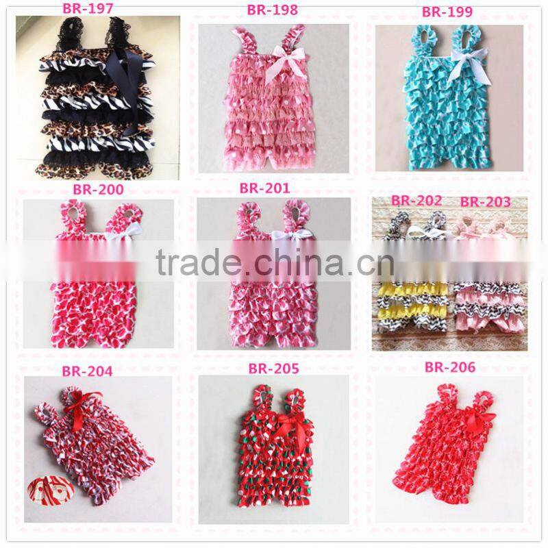 Hot sale Fashion/ Pretty/ Soft Ruffled Rompers Baby Sleeveless Rompers/ Bodysuit Best Posh Petti Ruffle Lace And Satin Rompers