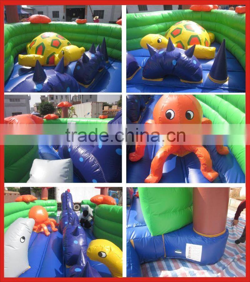 Outdoor inflatable dinosaur playground, funny dinosaur obstacle and bouncer for kids playing