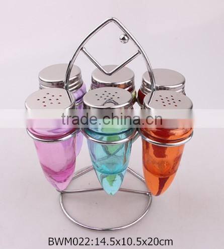 6pcs glass spice jar set with metal rack