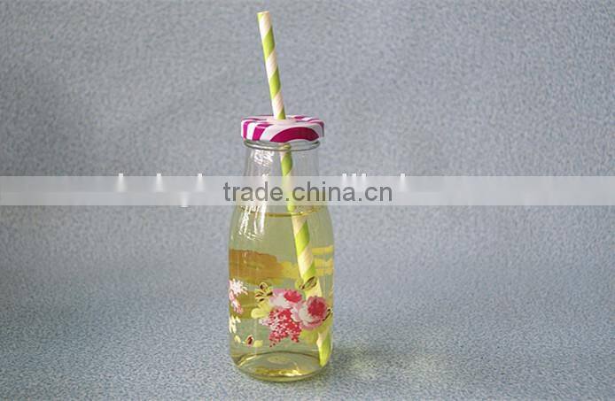 Vintage milk beverage glass bottle with printing