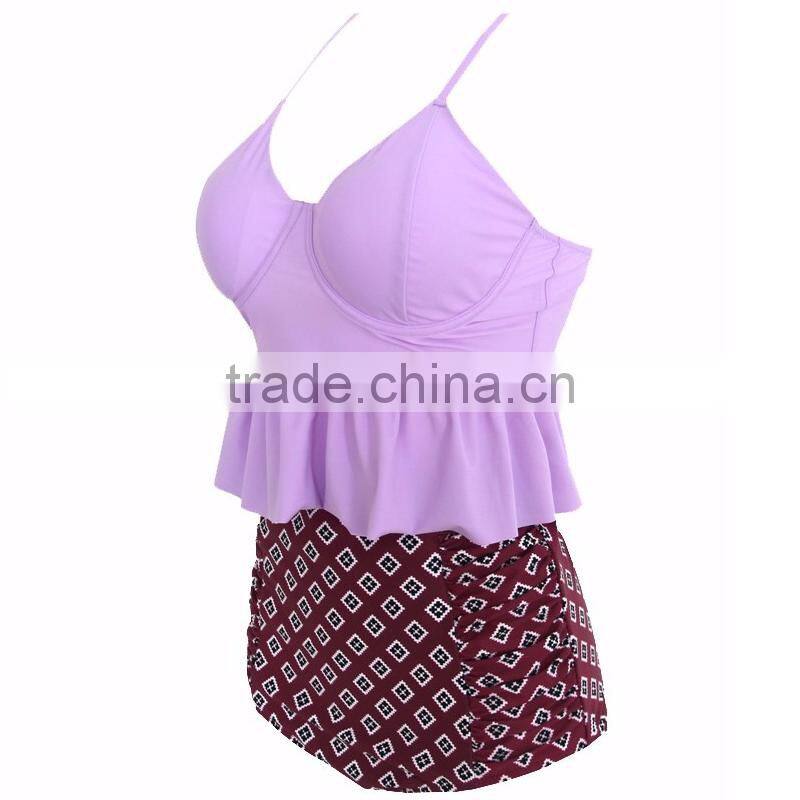 2016 New arrival two piece of custom made top quality retro high waist bikini set