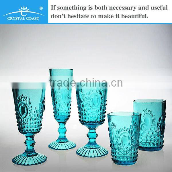 bulk antique decorative blue green colored glass stemware