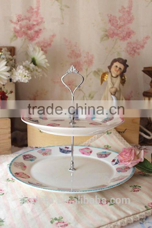 ceramic 2 tier double layer porcelain cake stand