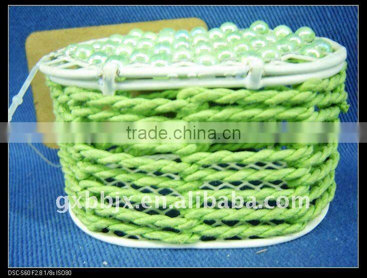 Green pearl & paper rope wire colorful storage boxes with lid