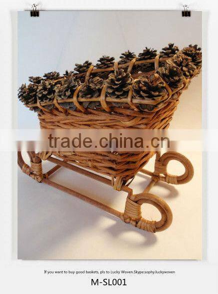 Chirstmas craft & wicker sled & wicker sleigh with pine cone decorate