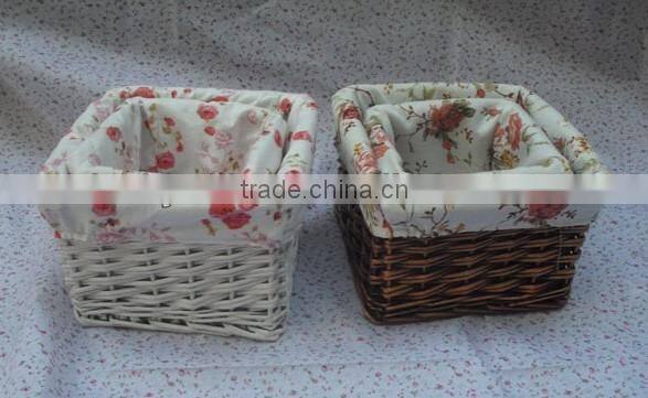 white small square wicker basket with lining