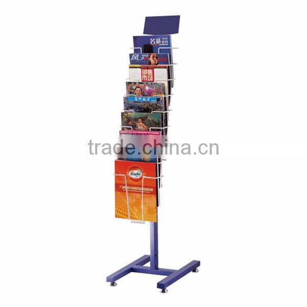 Wholesale Fashion Iron Floor Standing Wrought Iron Black Magazine Display Rack Wire for Hotel and Office J56