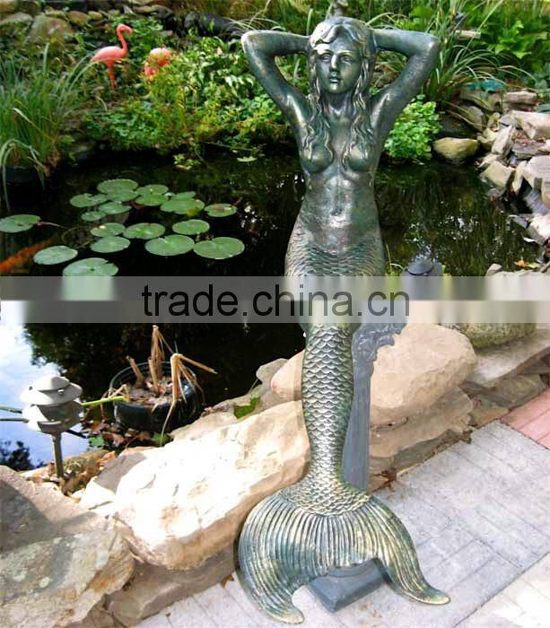 2015 hot sale mordern home decor bronze cast iron mermaid statue
