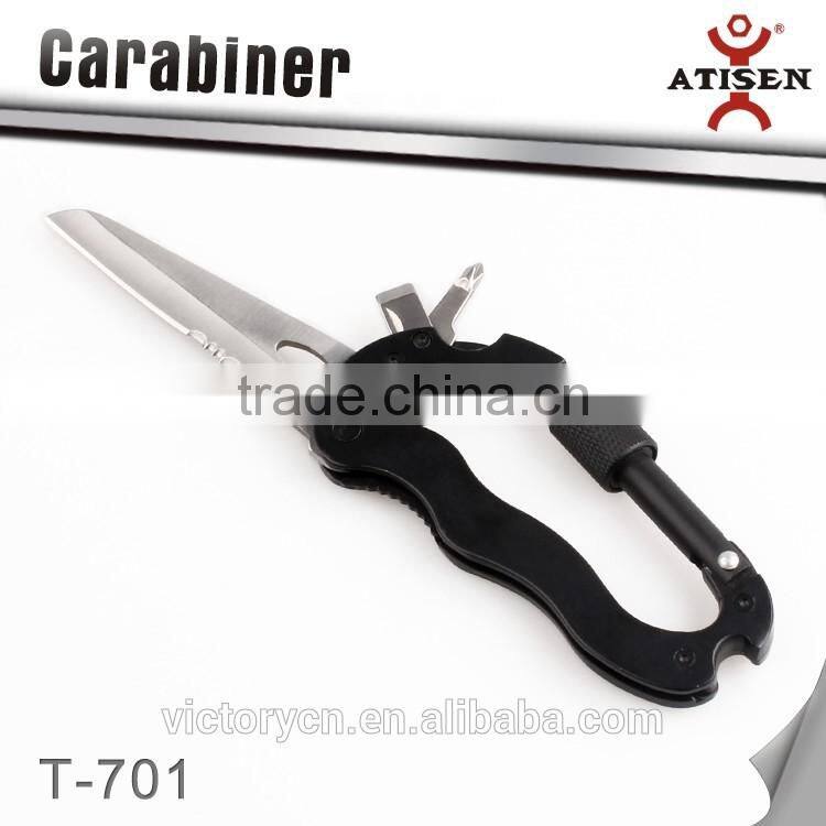Multi Functions Climbing Carabiner With Hiking Knife And Screwdriver Outdoor Tool