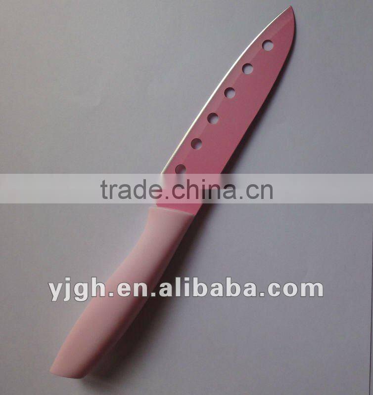 2pcs non-stick Santoku coating knife set with holes on blade