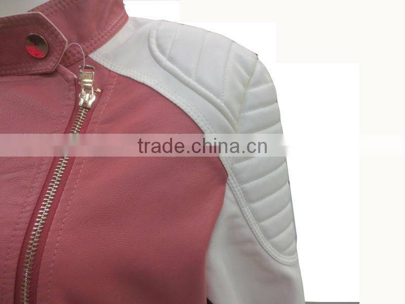 Newest design leather jacket with nice design padded shoulder for ladies