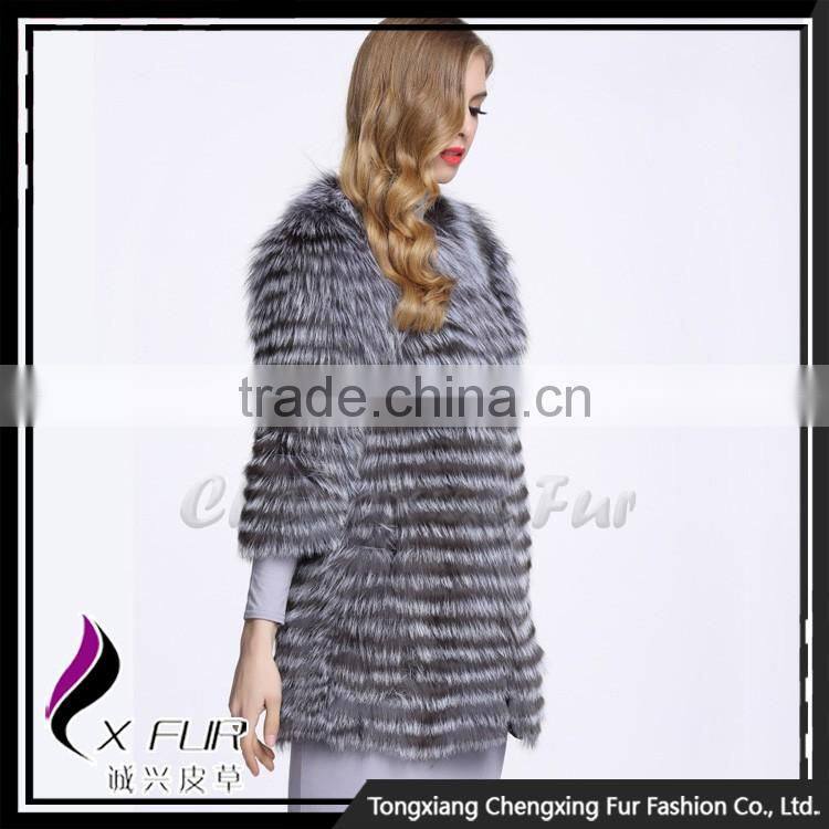 CX-G-A-40B Lastest Design New Fashion Woman Winter Silver Fox Fur Clothes