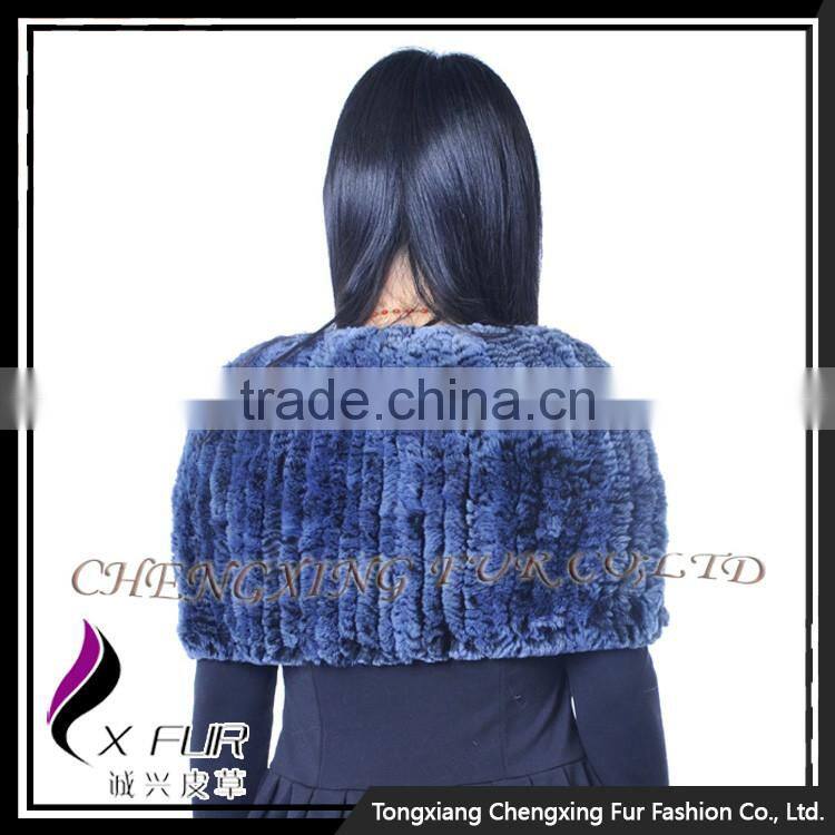 CX-B-76F 2016 Fashion Scarf Rex Rabbit Fur Snood Knitted Poncho And Shawl
