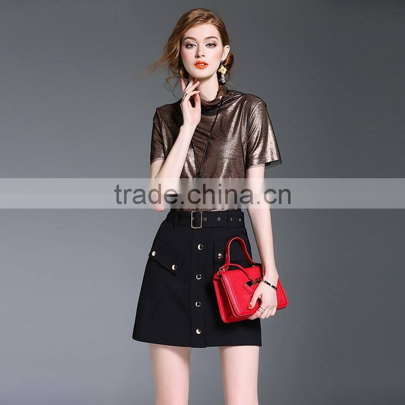 Maxnegio top fashion girl t shirt mirror work golden colour designs blouse