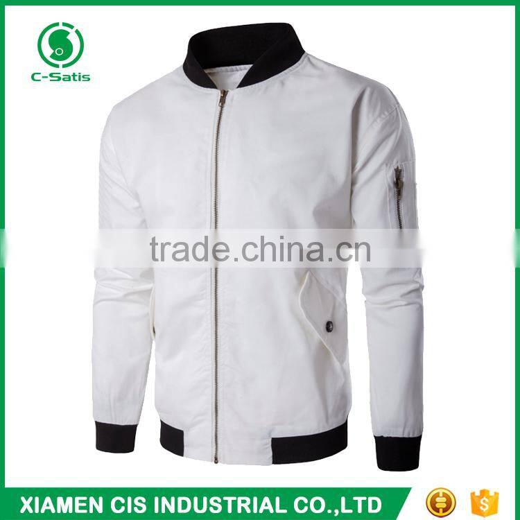 High Quality European Style 100% Polyester Windproof Zippered Plain Bomber Jacket for Men