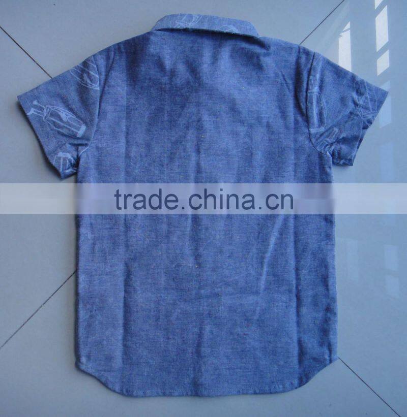 100% Cotton Stand Collar Boy's Shirt Short Sleeve