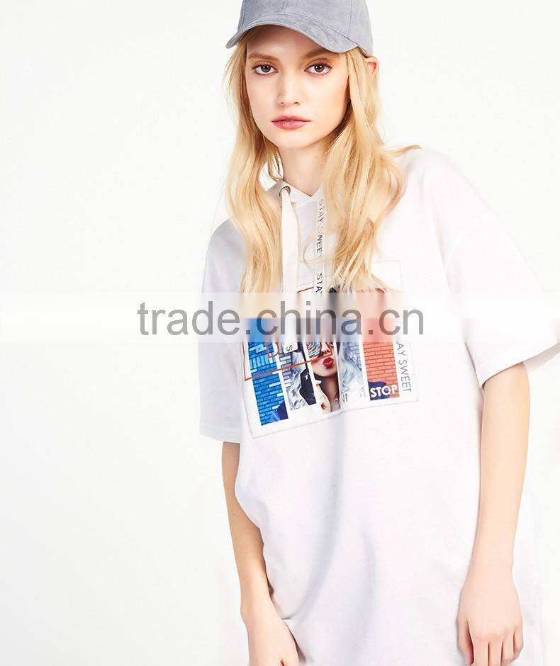Custom Womens Short Sleeve Printing Casual Oversize Longline Hooded T Shirts hip hop