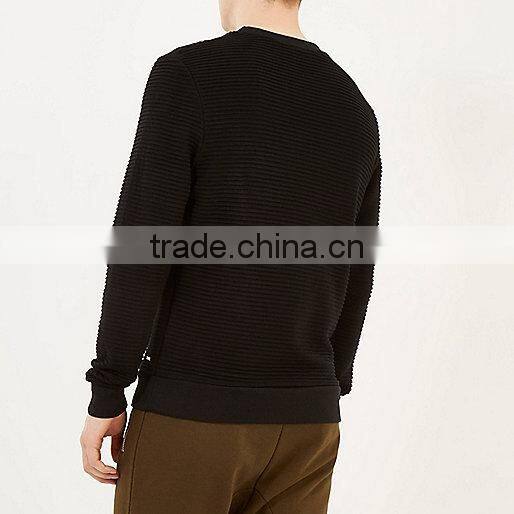Wholesale Men's OEM Black Crew Neck Sweatshirt with Custom Logo