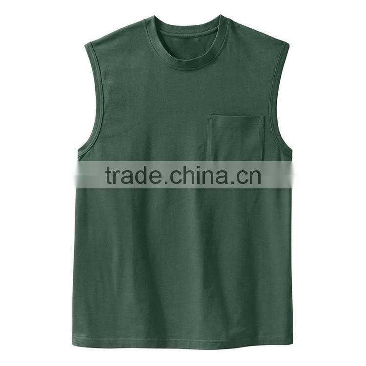 Latest Design Man Sleeveless Custom Fashion Bulk Blank Collar Pocket Men T-shirt