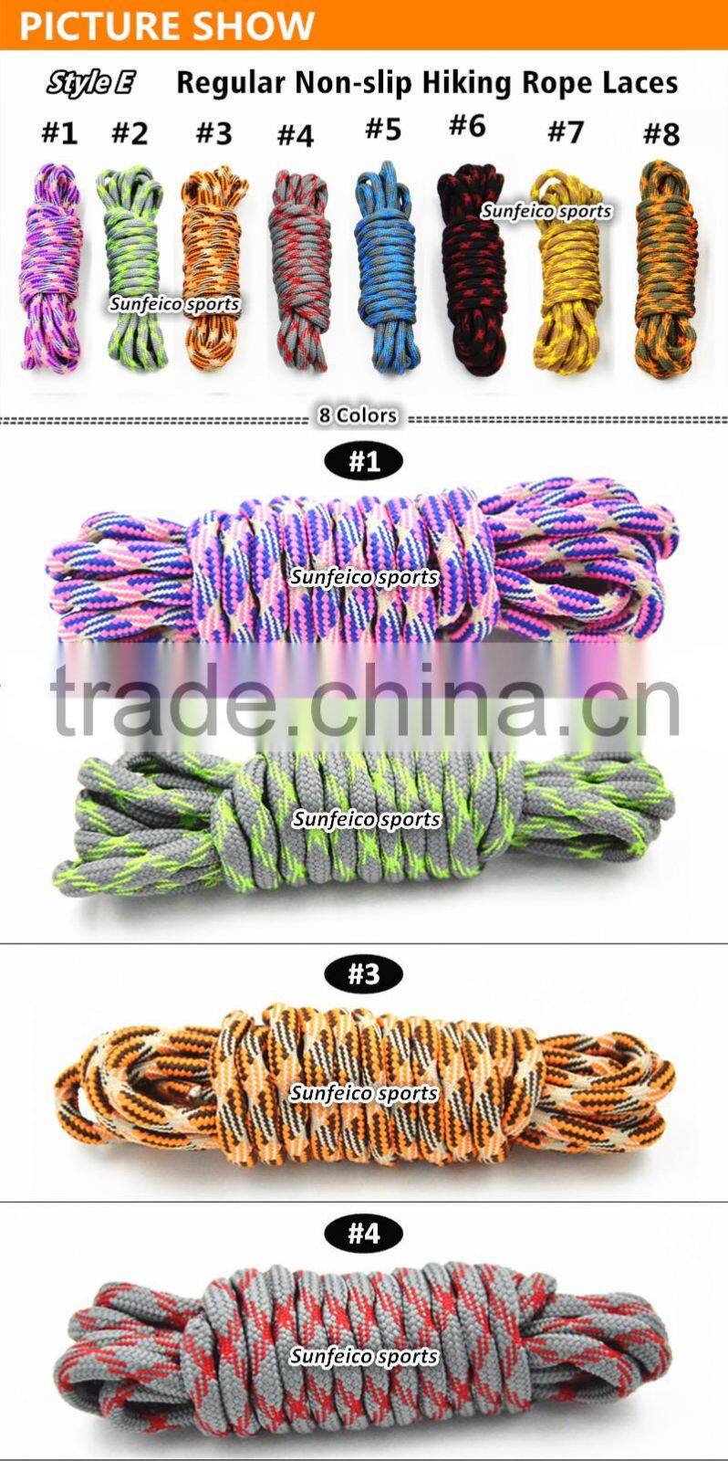 8 Colors - Hiker Non-Slip Hiking Rope Laces - Customized Regular Yeezy Rope Laces - Amazon Supplier - Orange/Brown