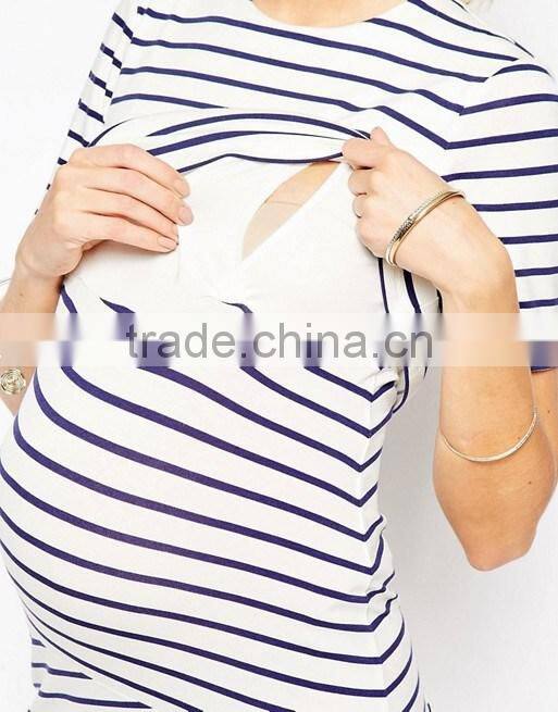 New fashion elegant dress short sleeve high quality stripe knitted maternity clothes