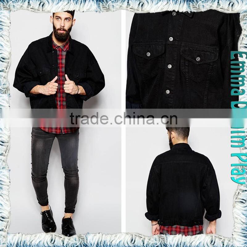Top Quality Black Mens Long-sleeve Trench Denim Jacket Coats