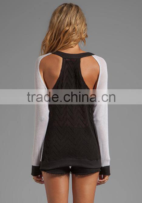 contrast color rib knit sweater