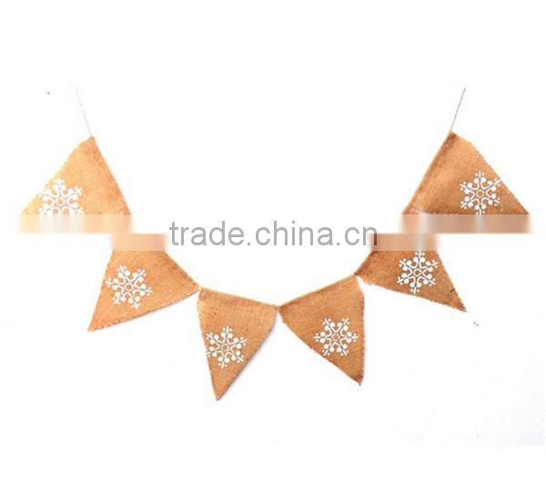 Customized Logo Burlap Winter Christmas Snowflake Decoration Bunting Flags