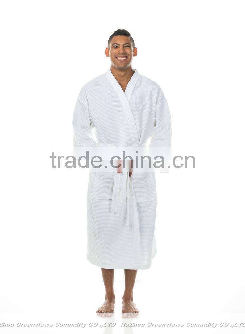 Cotton waffle bathrobe satin style bath gown waffle SPA long down robes