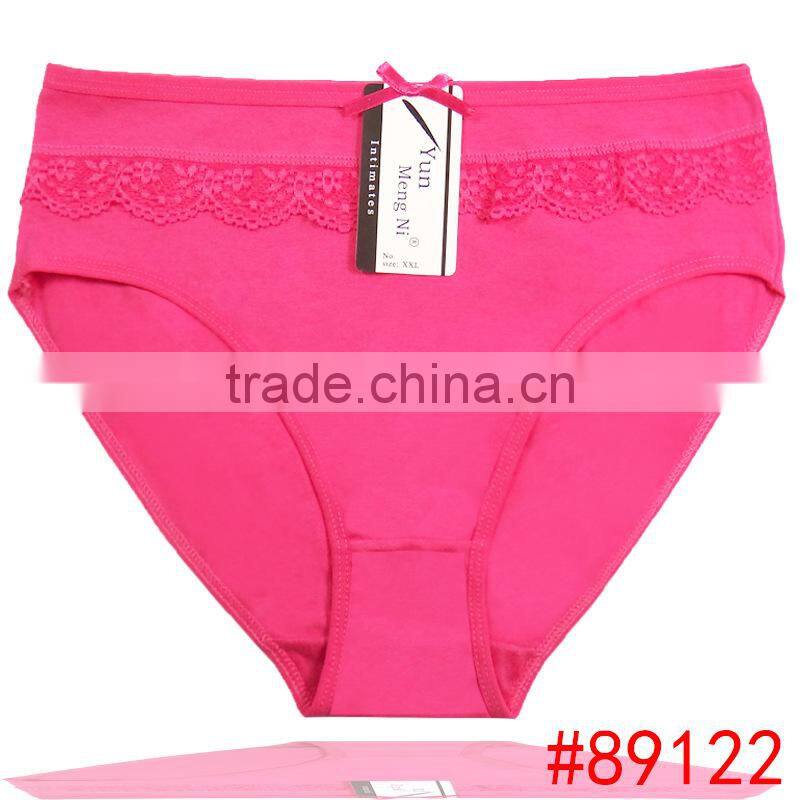 solid color lace women cotton brief panties/yje wholesale plus size sexy cotton breathable underwea panties/mulit color