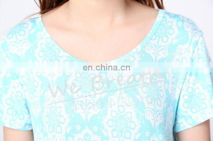 Printing Pattern Ladies Bamboo Fiber Short Sleeves Shorts For Summer