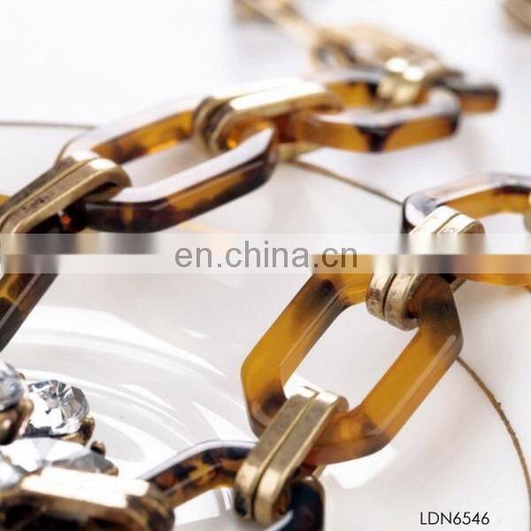 JC inspired acrylic leopard print material and crystal pendant necklace jewelry