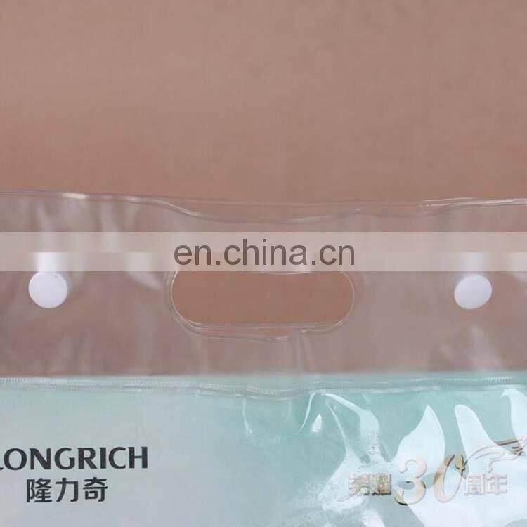 Transparent custom flat bottom plastic pvc gift bag cosmetic bag pvc packaging bag with handing