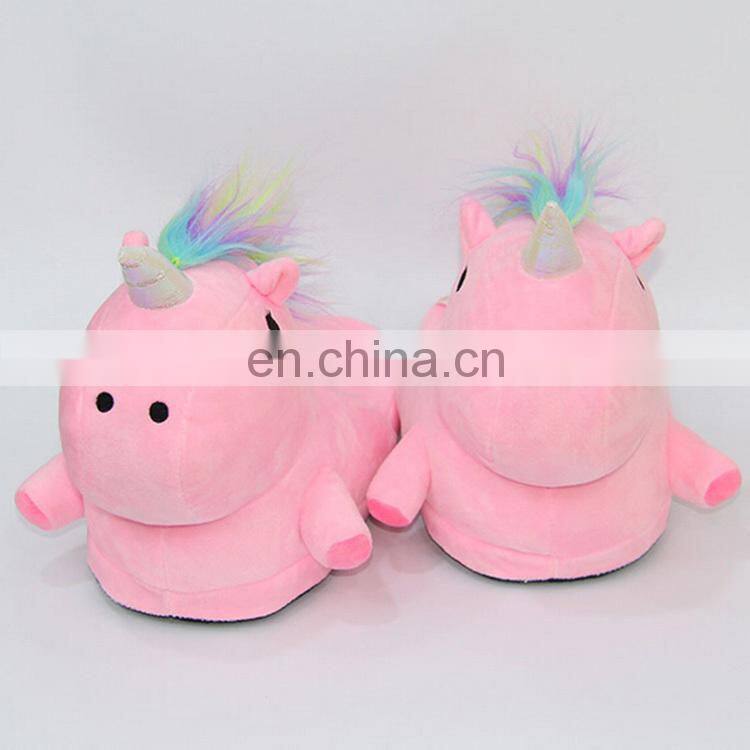 Hot selling unicorn design plush soft animal slippers