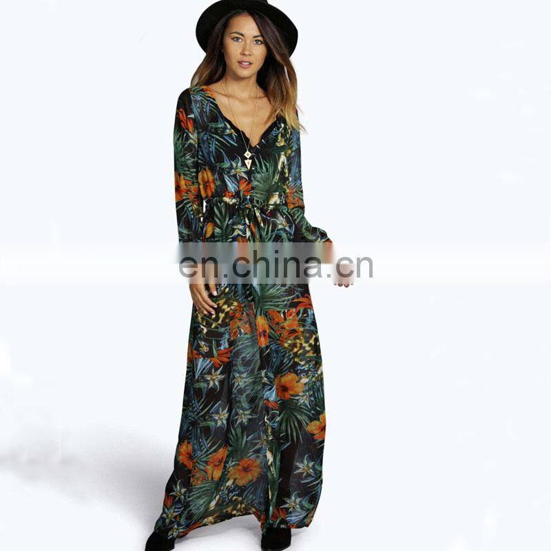 Womens open back sexy floral printing ladies jumpsuit